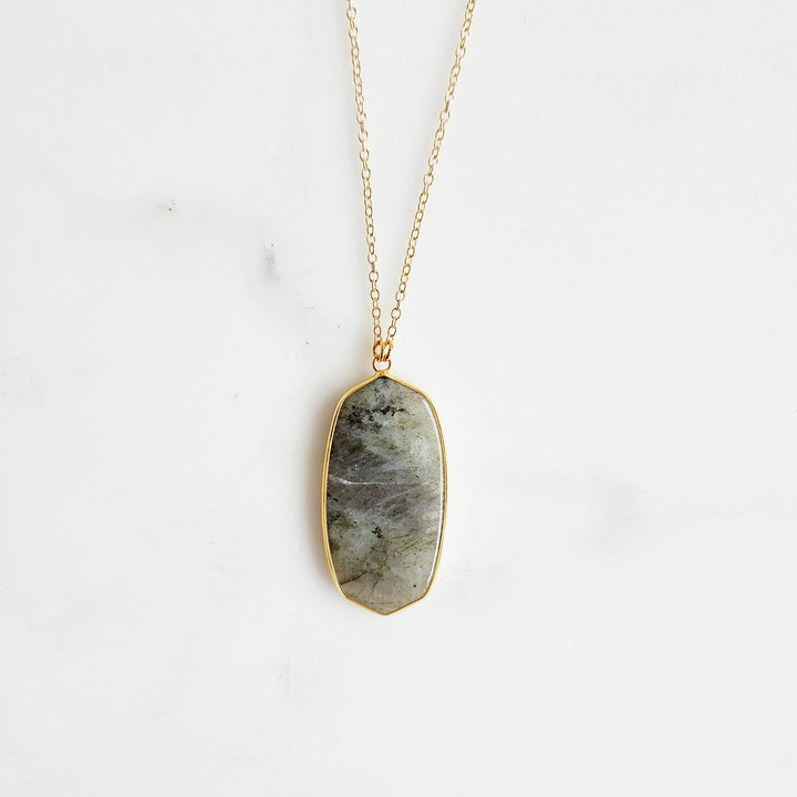 Large Bezel Stone Long Necklace in Gold