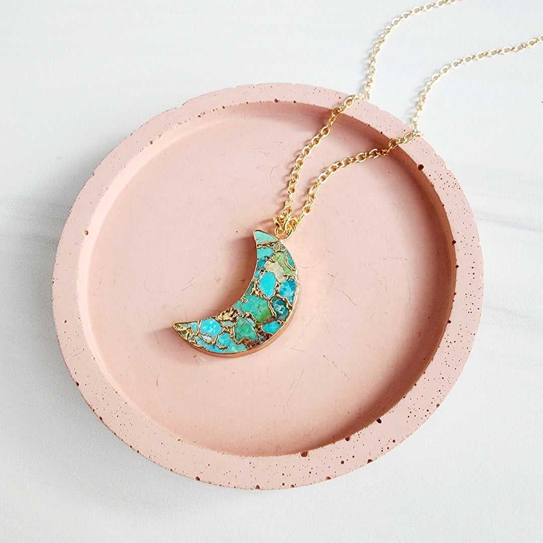 Turquoise Crescent Moon Necklace in Gold