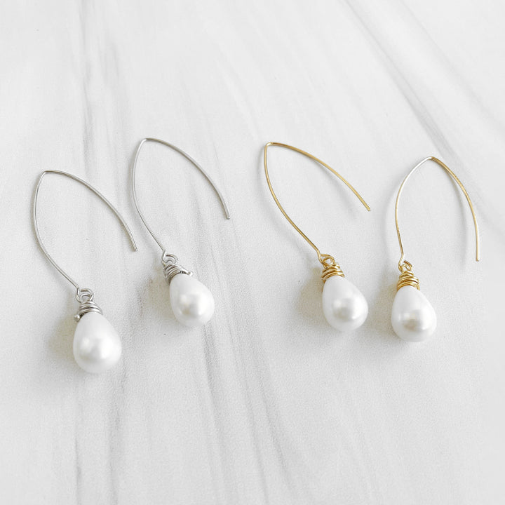 Pearl Wedding Earrings with Wire Wrapped Accents in Gold and Silver