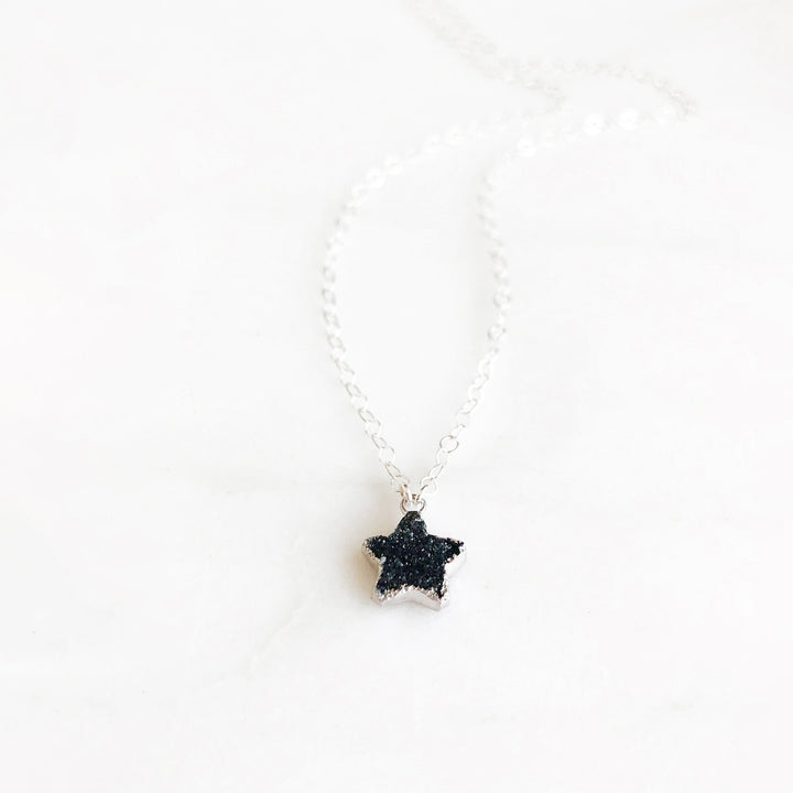 Black Druzy Star Necklace in Sterling Silver