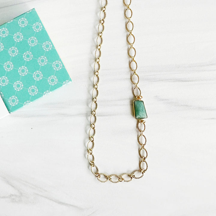Asymmetrical Amazonite Chunky Chain Necklace in Gold