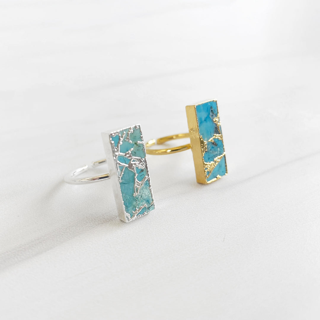 Blue Mojave Rectangle Statement Ring in Gold and Silver