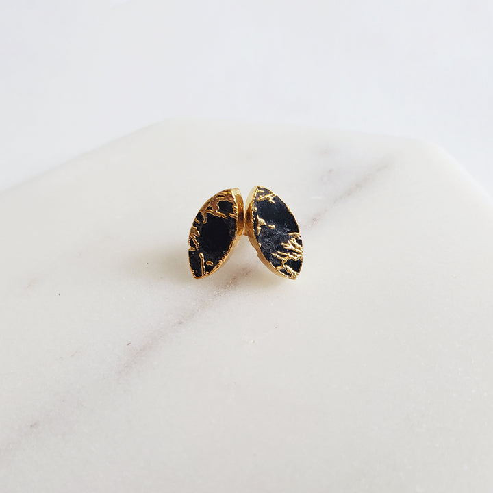 Marquise Stud Earrings. Black Mojave Stud Earrings in Gold