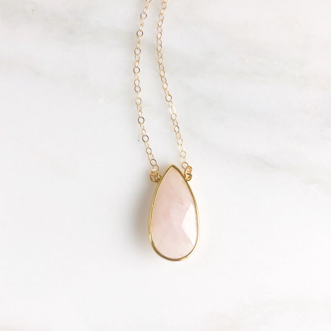 Large Stone Teardrop Pendant Necklace in Gold