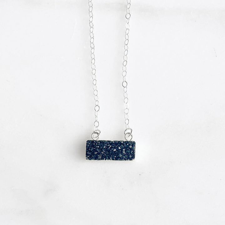 Small Druzy Bar Necklace in Sterling Silver