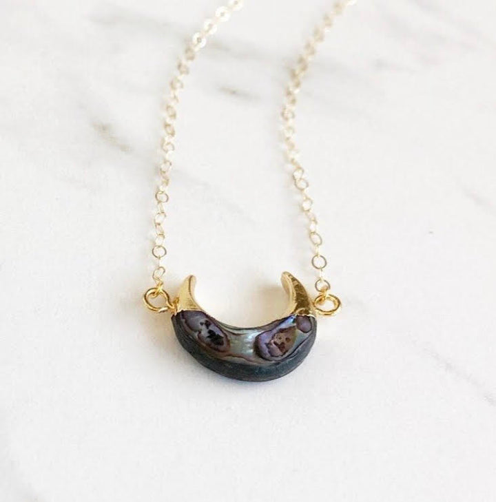 Charcoal Black Crescent Necklace in Gold. Black Moon Necklace. Layering Jewelry. Gift.