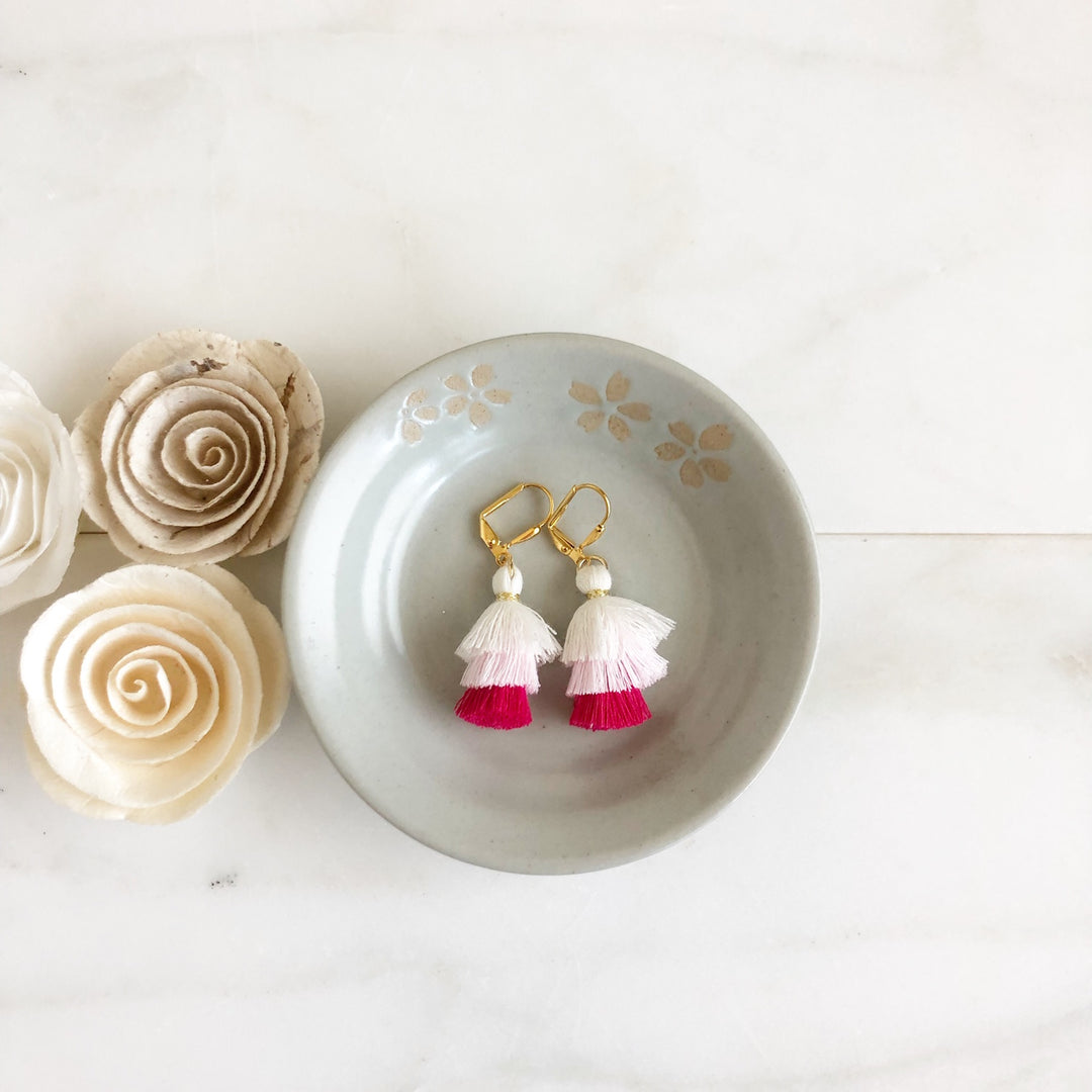 Cute Puffy Dangle Earrings in Shades of Pink and White. Tassel Earrings. Sweet Jewelry Gift