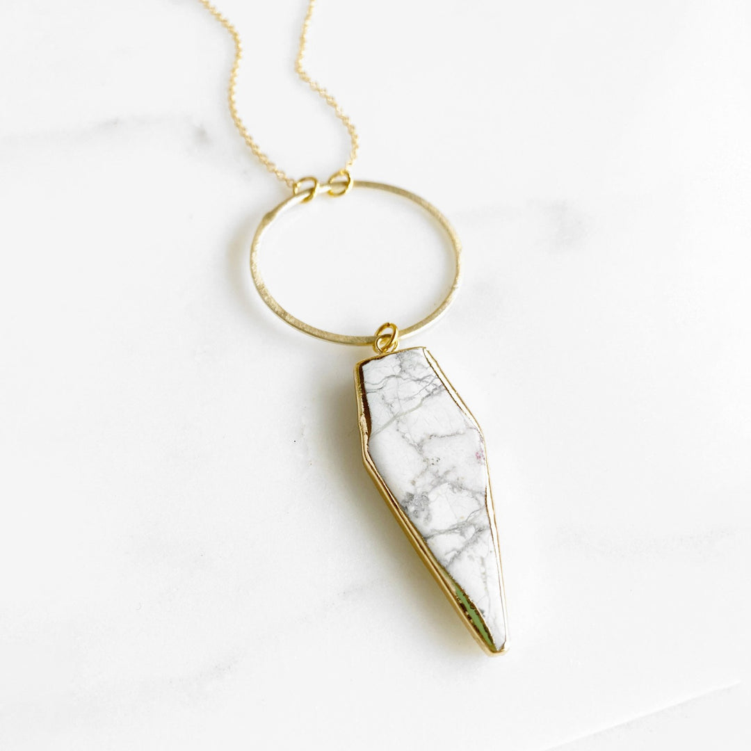 Long White Turquoise Stone Necklace in Gold