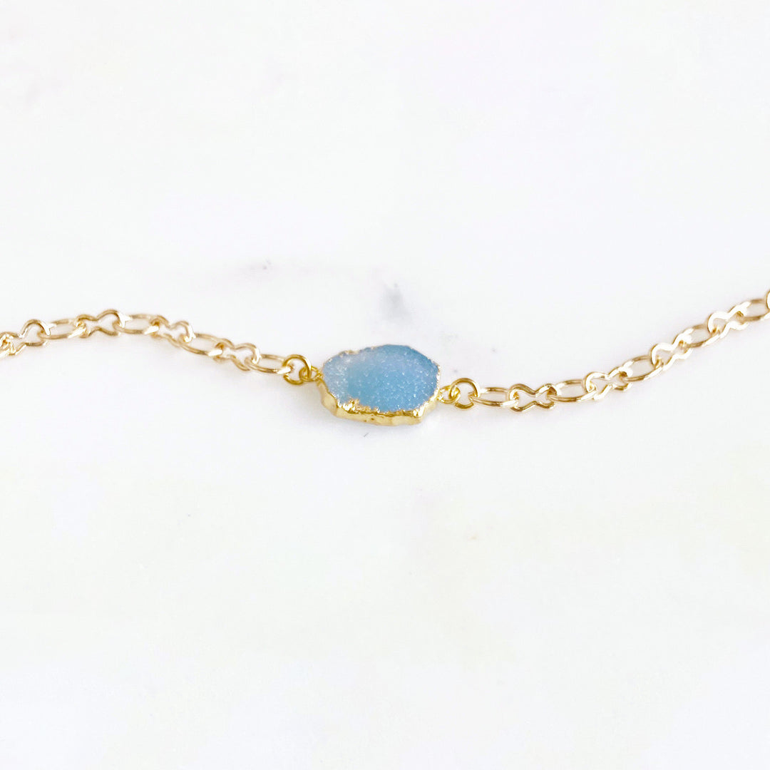 Blue Druzy Bracelet in Gold. Blue Crystal Gold Chain Statement Bracelet