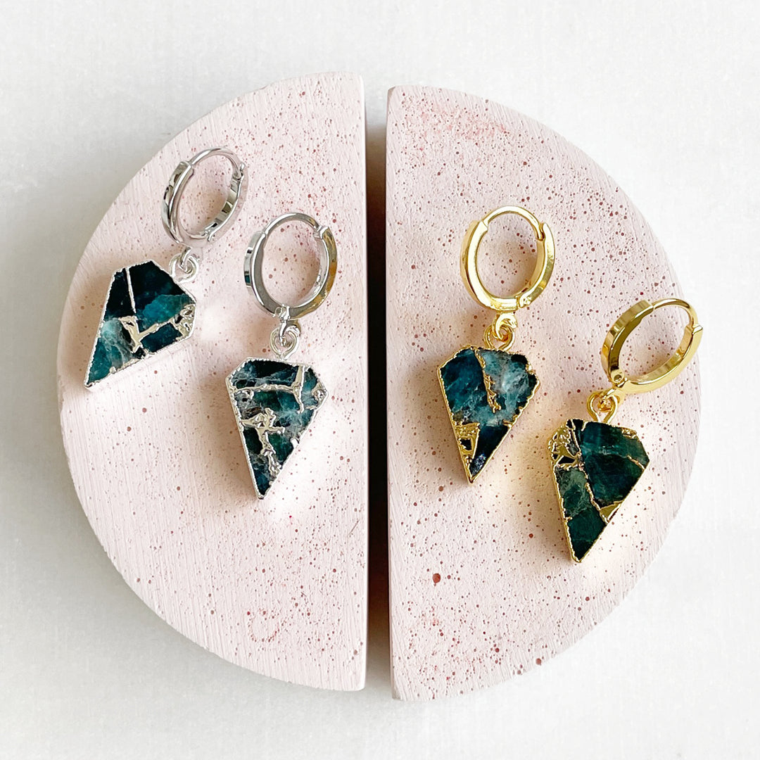Dainty Teal Mojave Diamond Drop Earrings in Gold