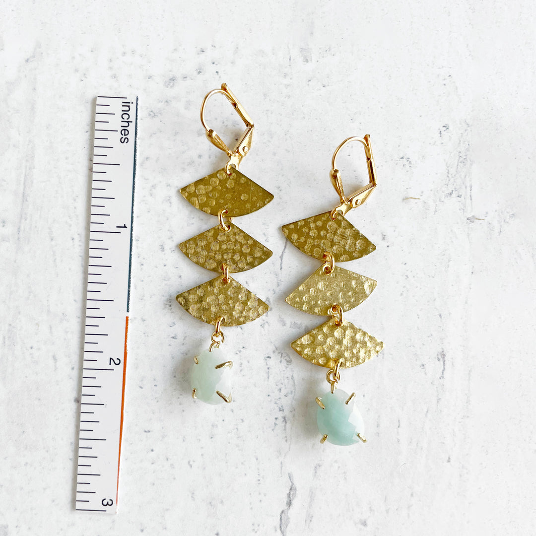 Hammered Brass Amazonite Drop Earrings in Gold