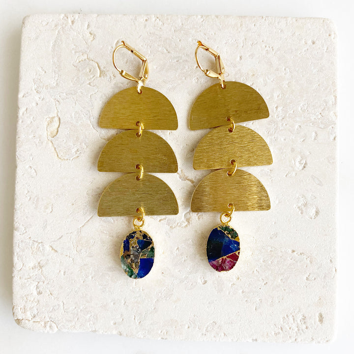 Mojave Oval and Long Crescent Dangle Earrings in Gold