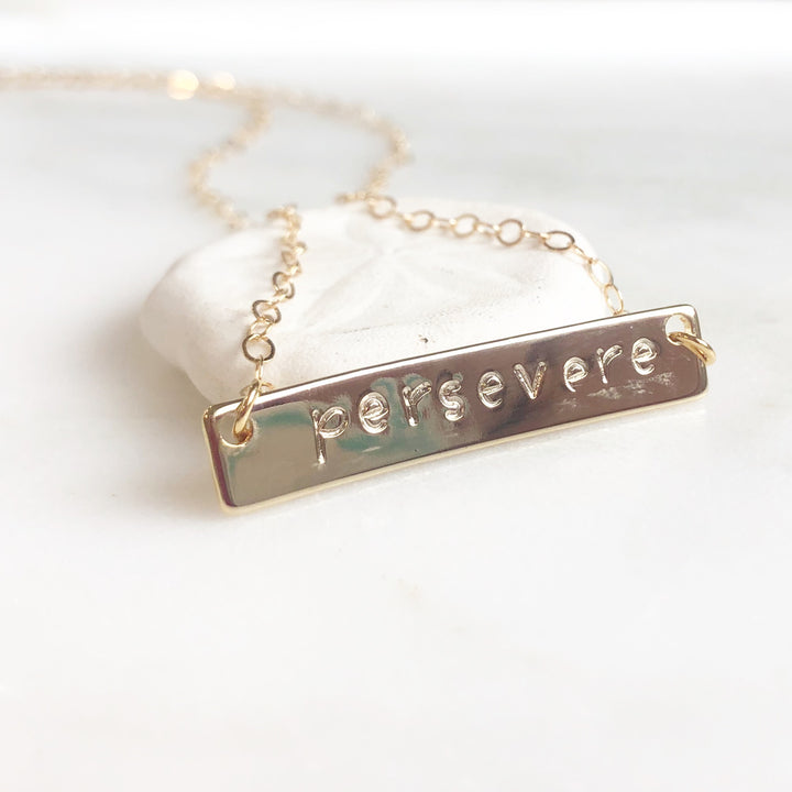 Persevere Hand Stamped Bar Necklace in Gold Silver or Rose Gold
