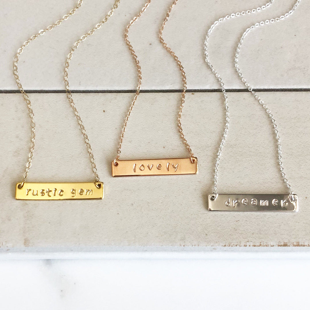 Custom Engraved Bar Necklace in Silver Gold or Rose Gold