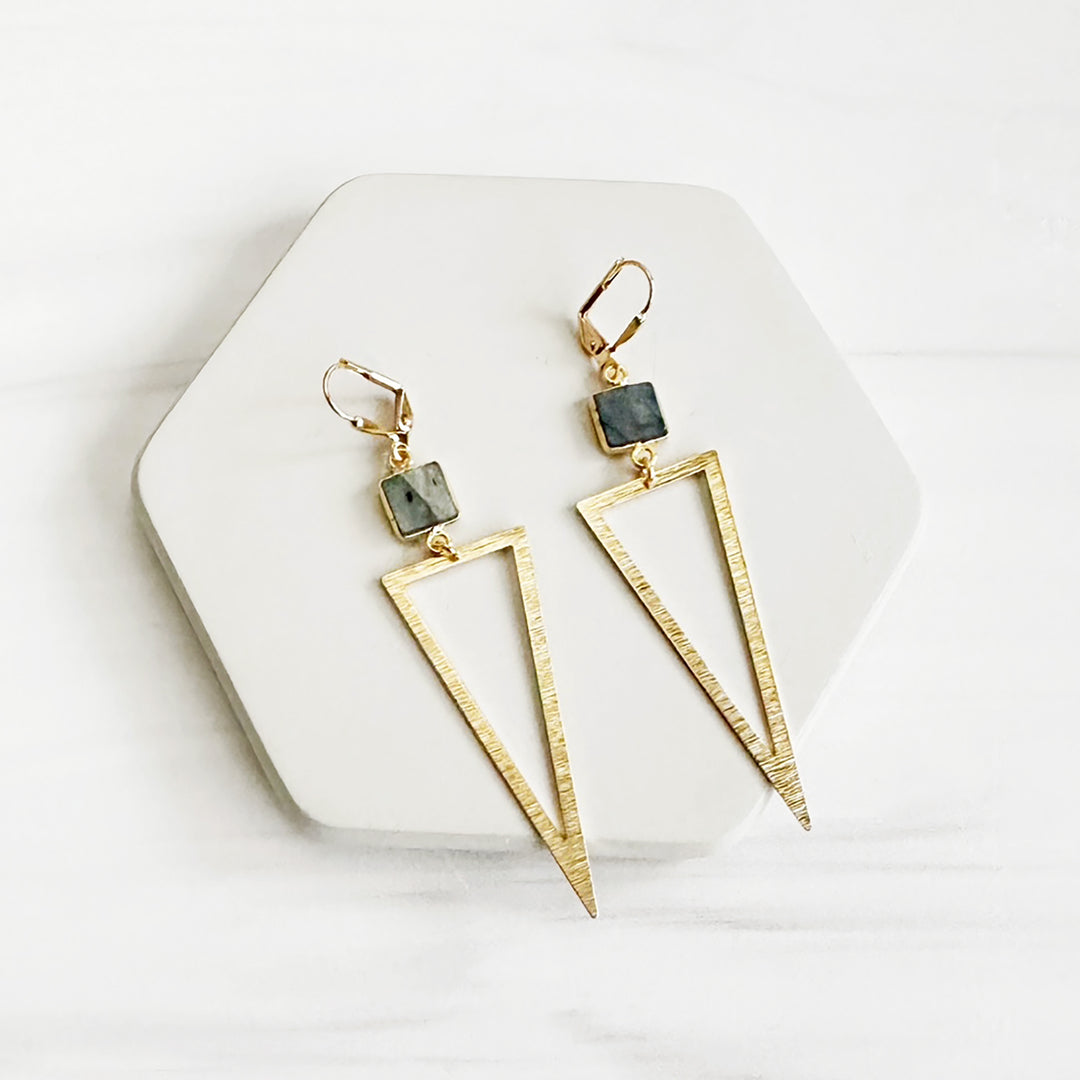 Triangle Statement Earrings in Gold with Labradorite Stones