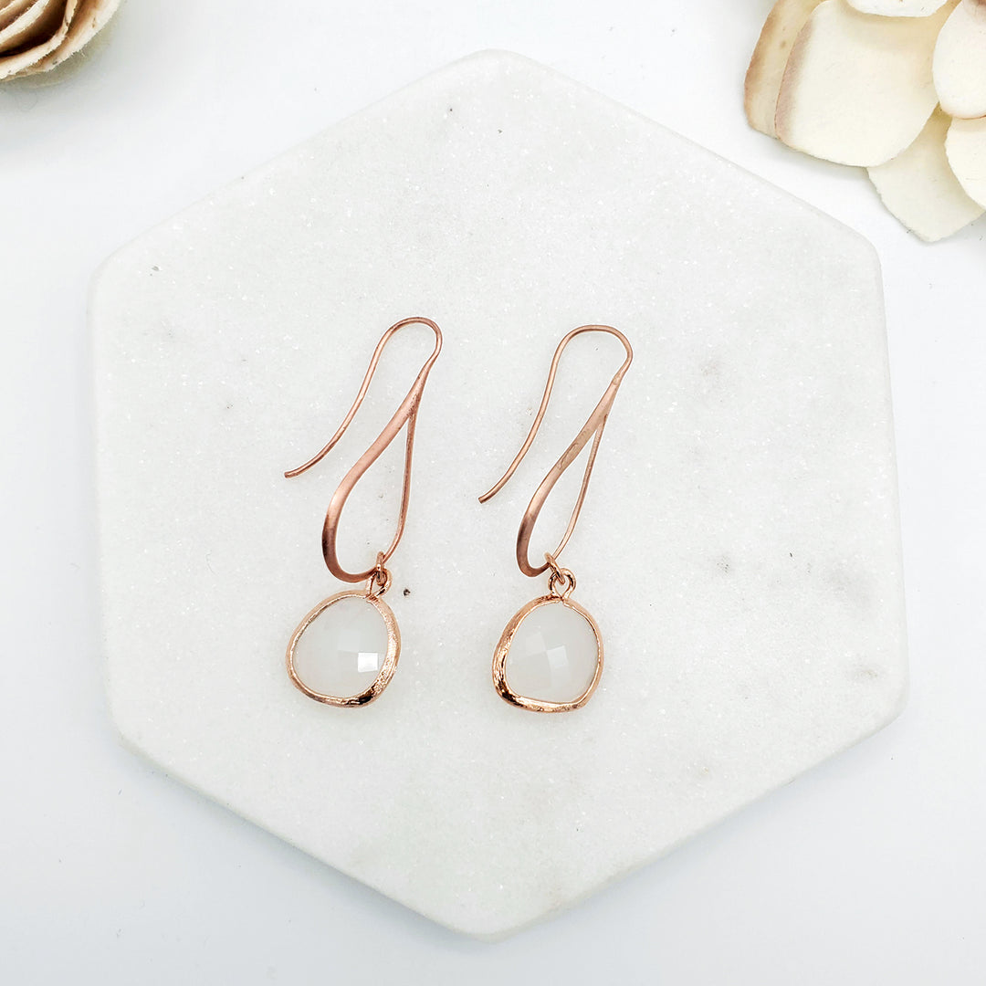 Milky Quartz Stone Drop Earrings in Rose Gold