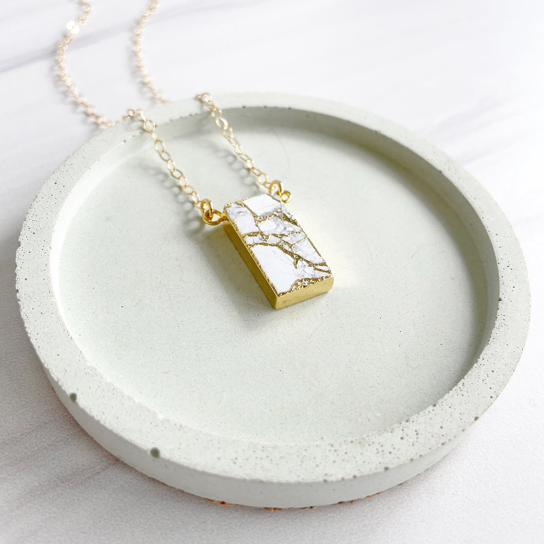Rectangle White Mojave Slice Necklace in Gold