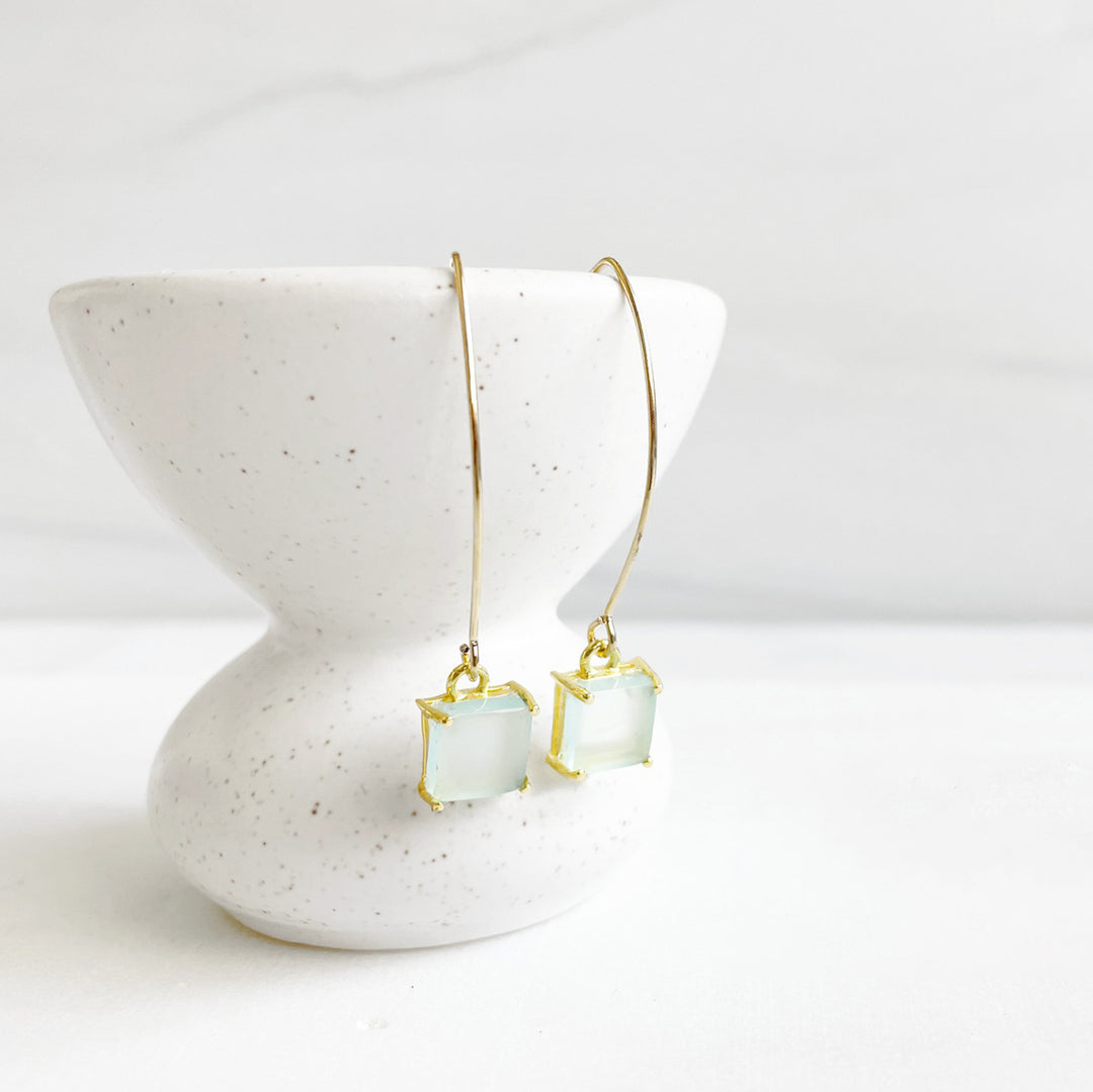 Small Chalcedony Square Drop Earrings in Gold