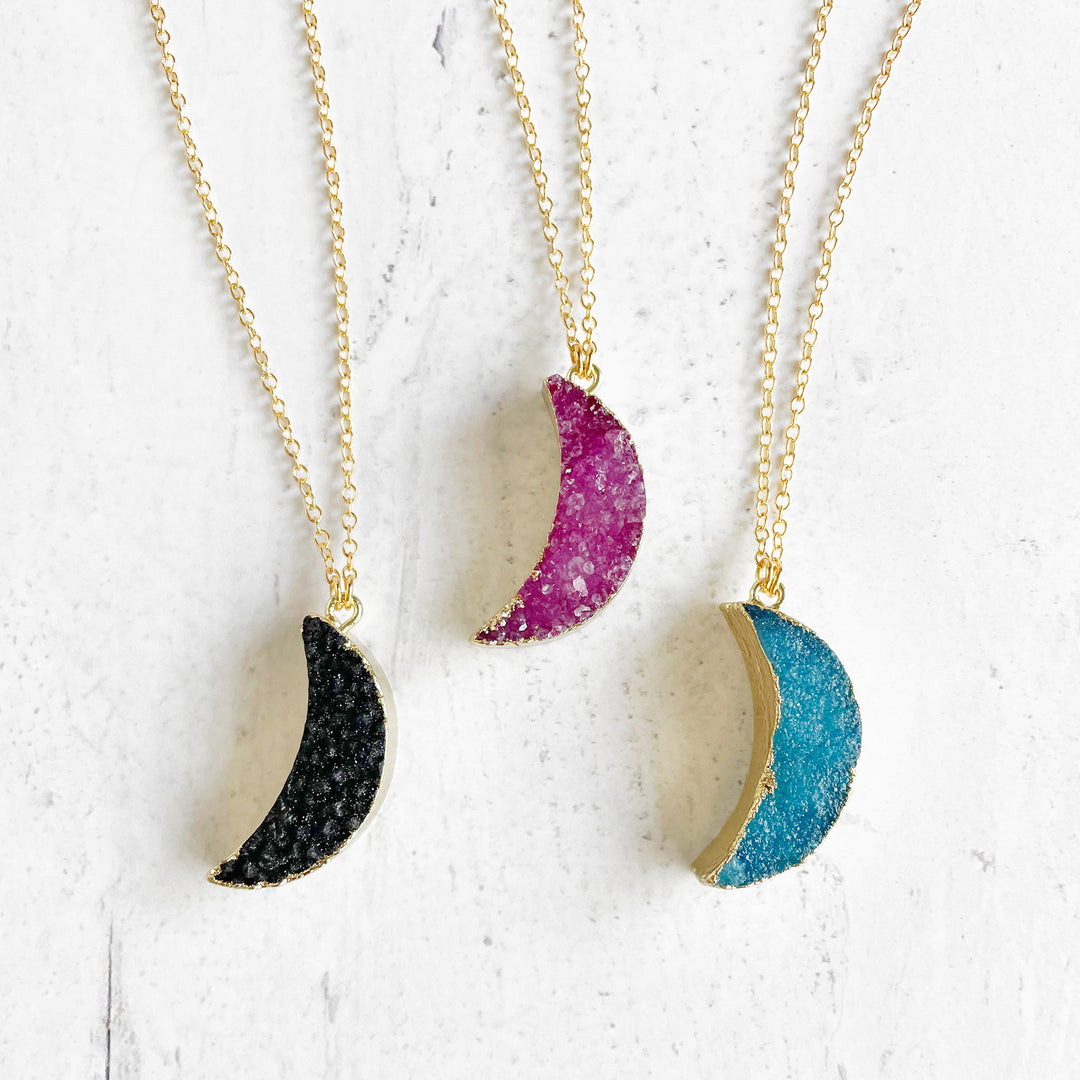 Colorful Moon Druzy Necklace in Gold