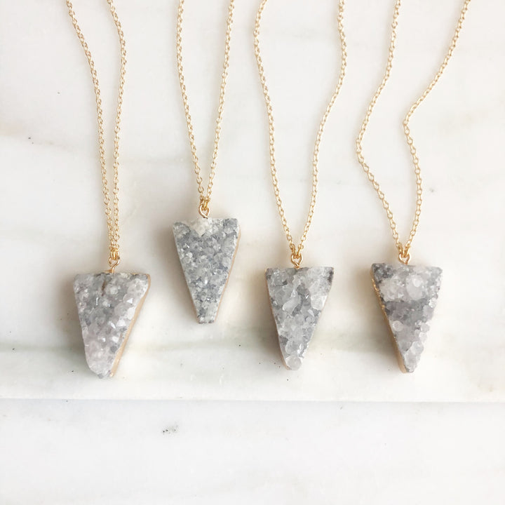 Grey Triangle Druzy Necklace in Gold. Neutral Geode Necklace. Gold Necklace. Druzy Jewelry. Gift.
