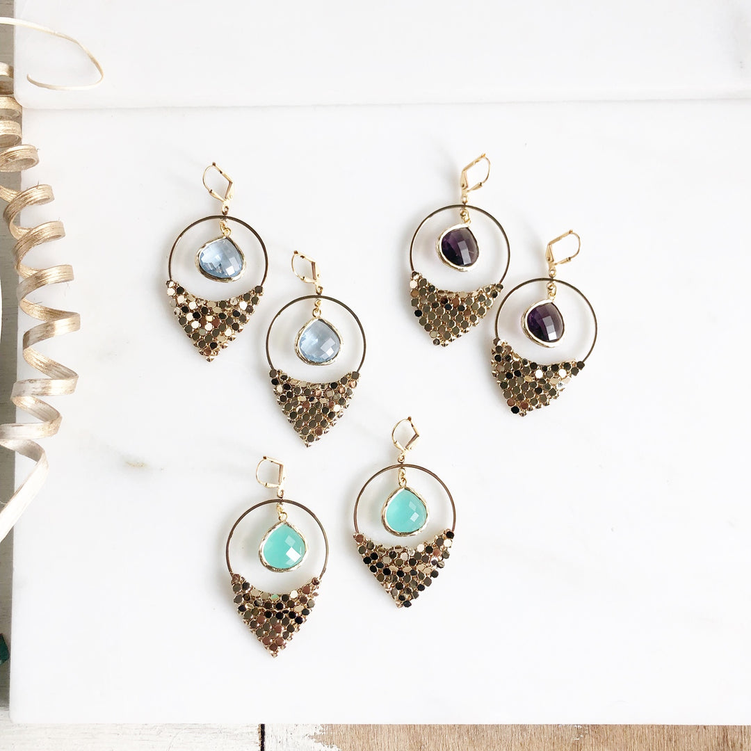 Amethyst Aqua and Sapphire Chandelier Earrings. Dangle Statement Earrings