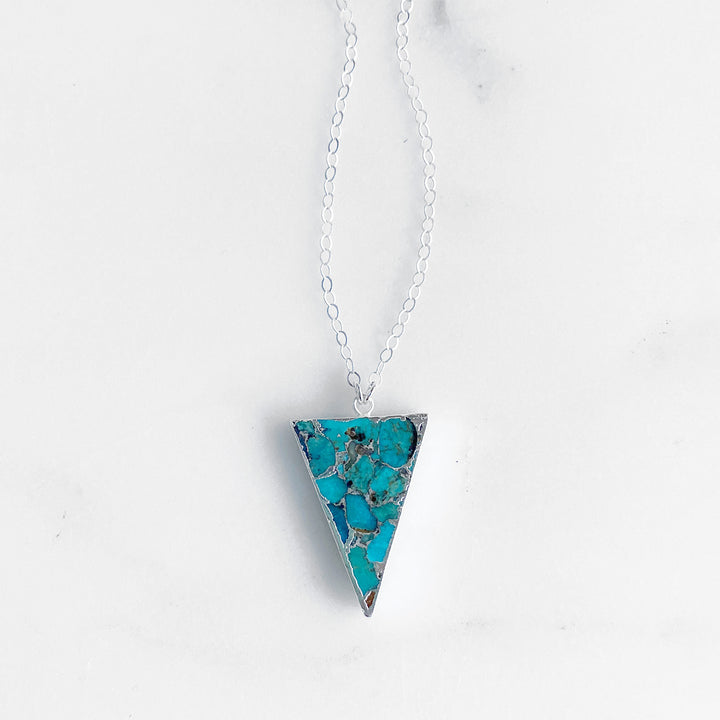 Turquoise Triangle Pendant Necklace in Sterling Silver. Unique Turquoise Necklace