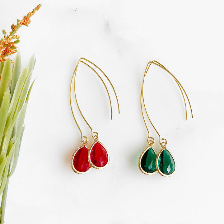 Red and Green Holiday Earrings. Christmas Gold Silver Drop Dangle Earrings. Jewelry Gift