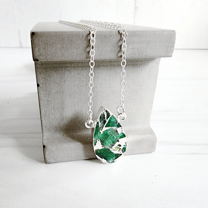 Emerald Green Mojave Teardrop Necklace in Gold and Silver