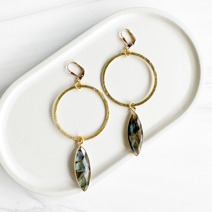 Super Big Hoop Earrings with Marquise Gemstone Pendants in Gold