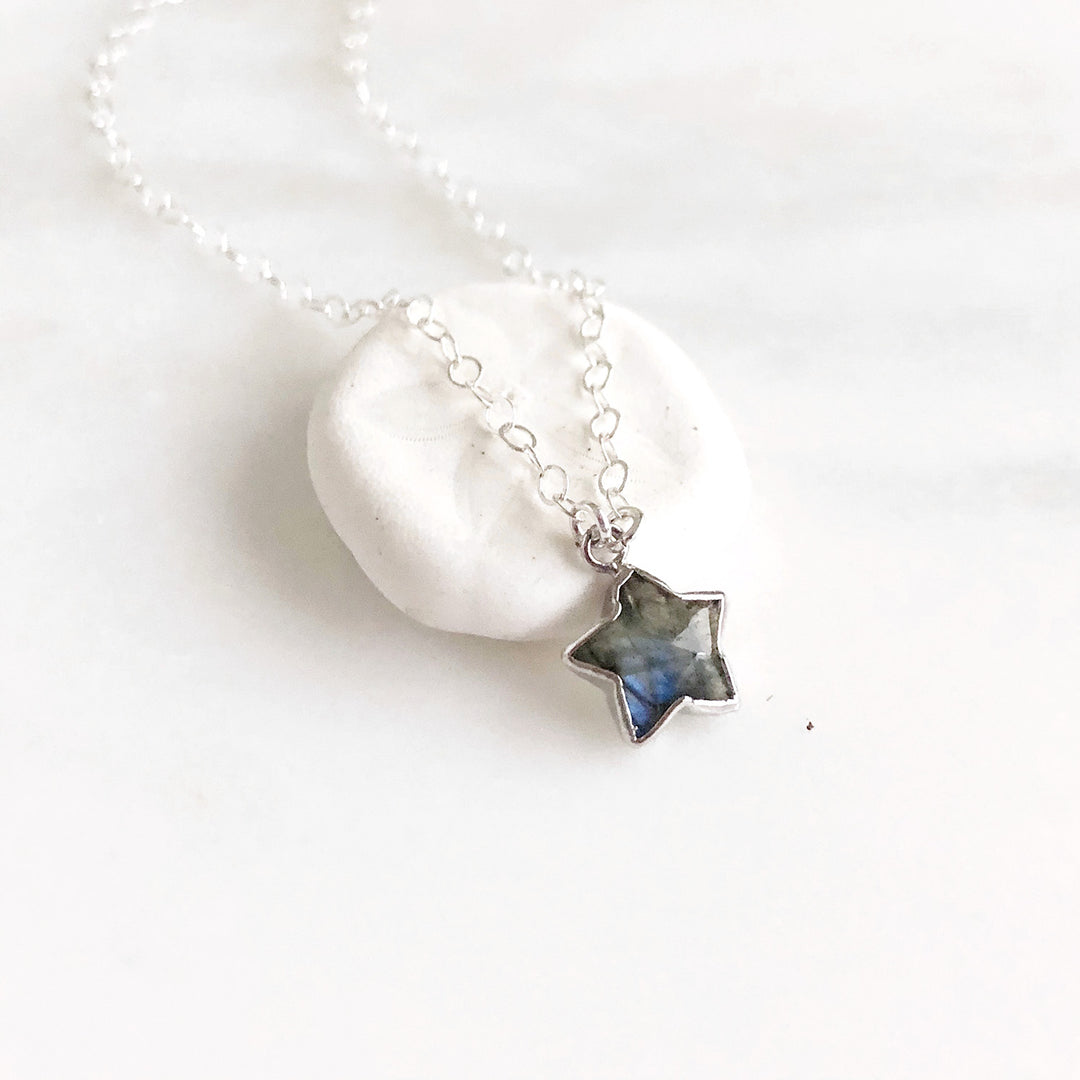 Dainty Labradorite Star Necklace in Sterling Silver. Crystal Gemstone Layering Jewelry