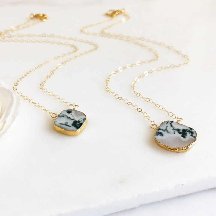 Tree Agate Slice Pendant Necklace in Gold