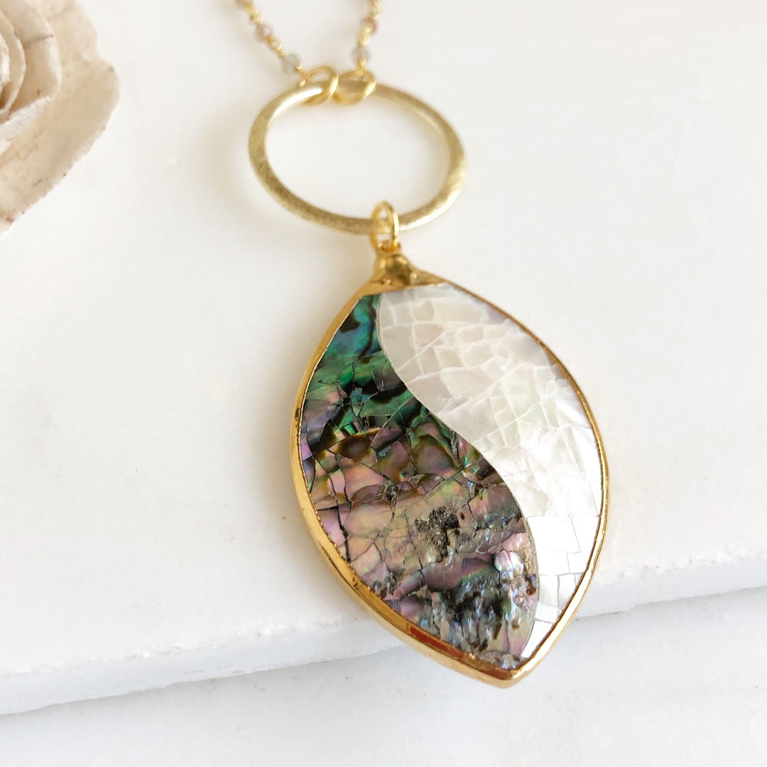 Long Necklace with Mother of Pearl Pendant in Gold