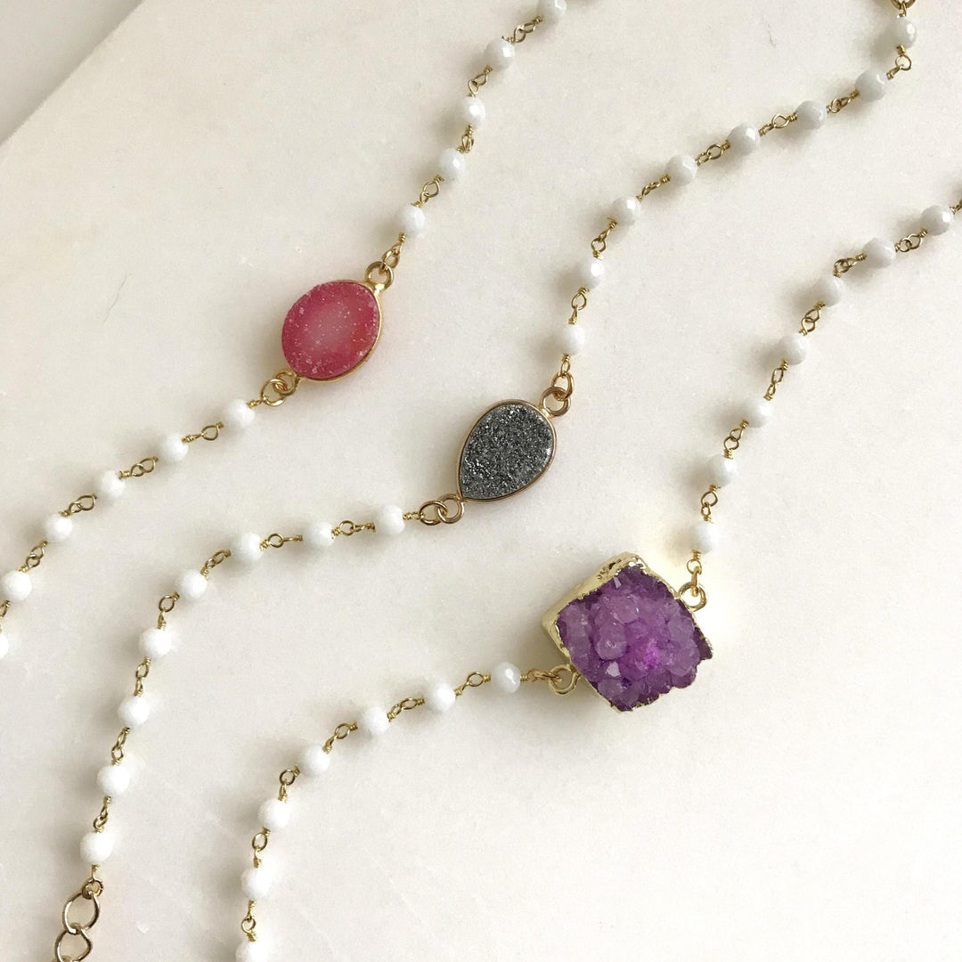 Colorful Druzy Bracelet in Gold. Raw Crystal Bracelet