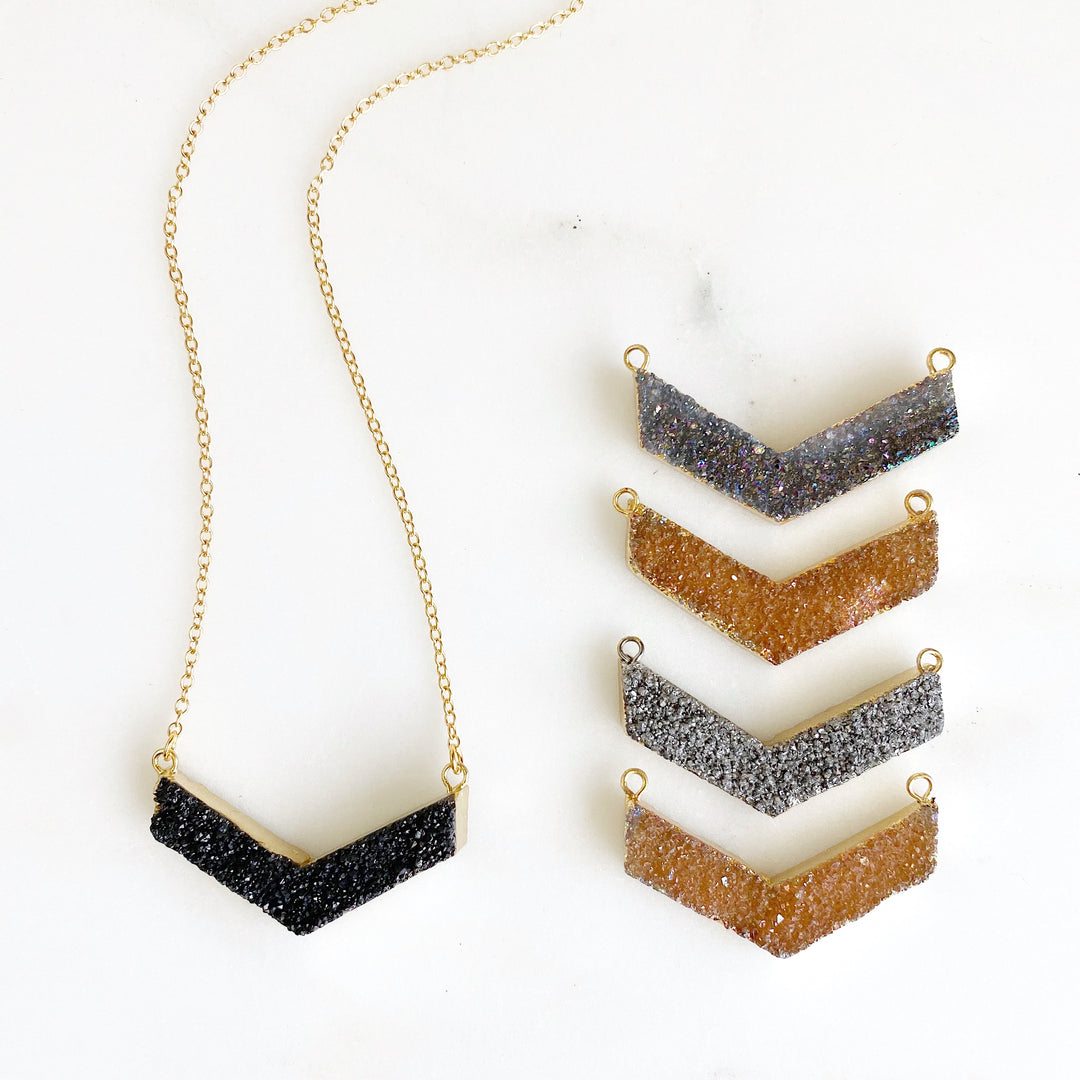 Fall Colors Chevron Druzy Necklace in Gold
