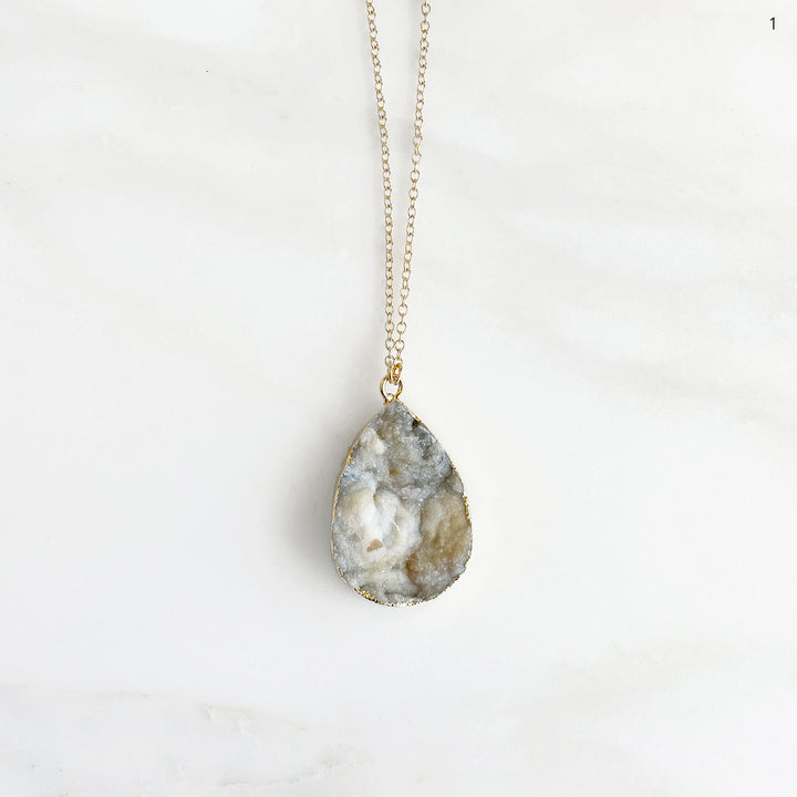 Chunky Raw Druzy Teardrop Necklace in Gold