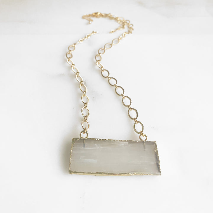 Selenite Bar Necklace with Chunky Gold Chain. Crystal Chunky Gold Necklace