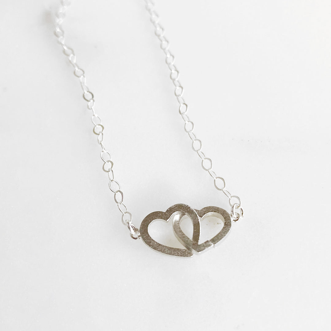 Double Heart Necklace in Sterling Silver. Simple Lovely Necklace. Valentines Day Gift