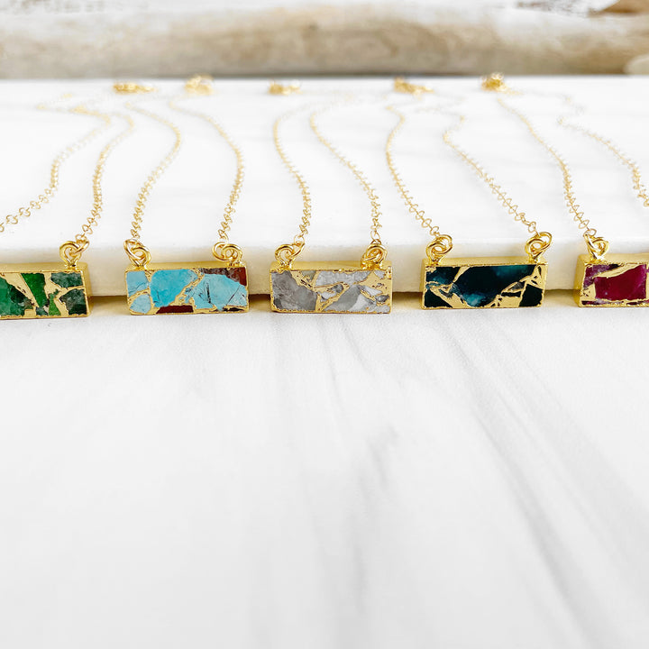Dainty Mojave Turquoise Bar Necklace in Gold