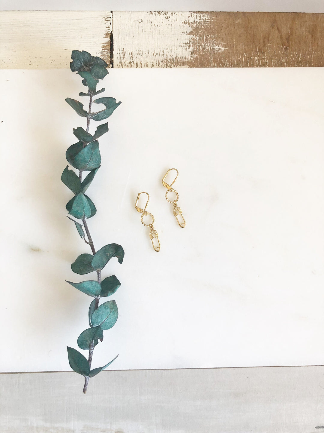 Gold Cubic Zirconia Safety Pin Earrings. Small Gold Dangle Earrings