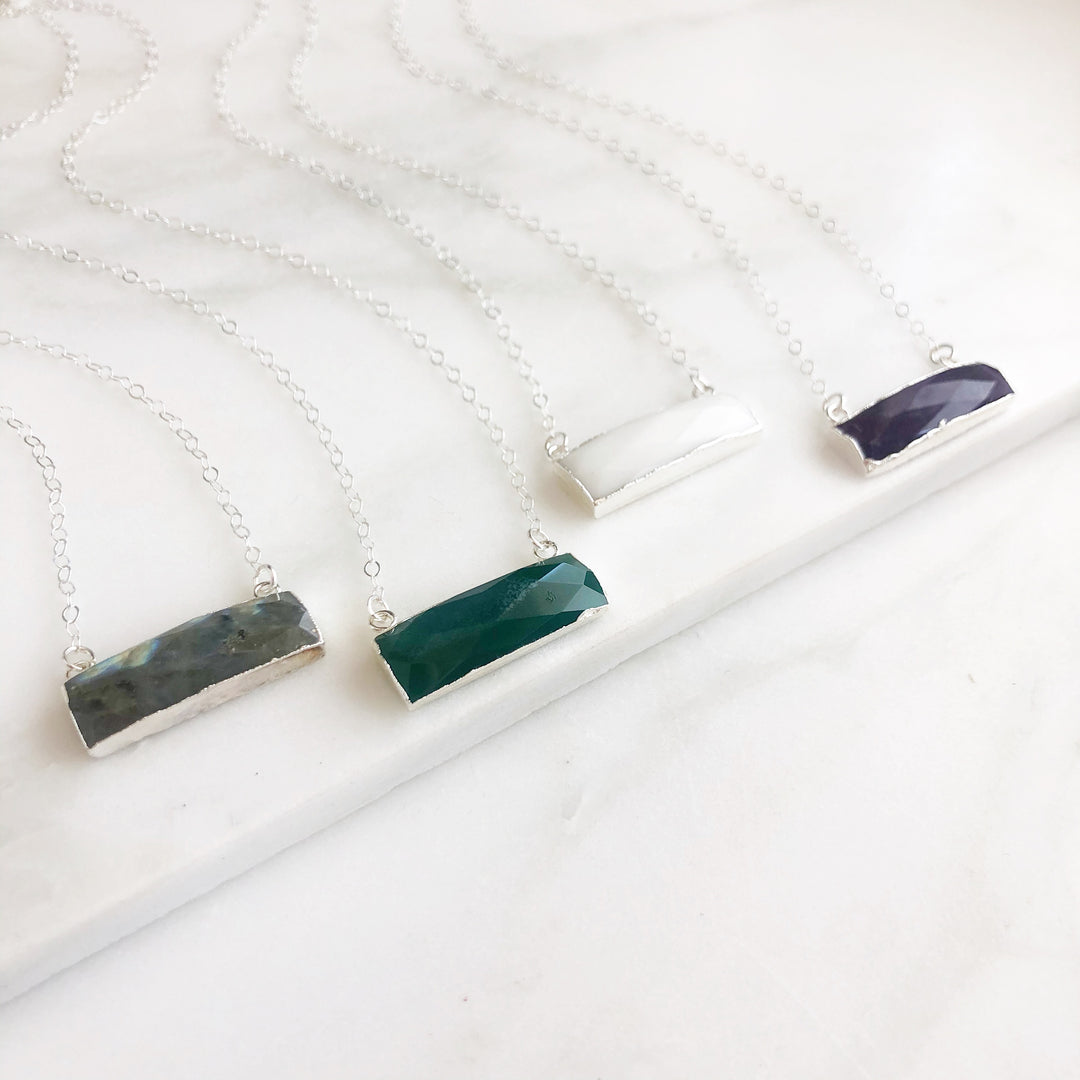 Silver Stone Bar Necklaces. Sterling Silver Stone Bar Necklace