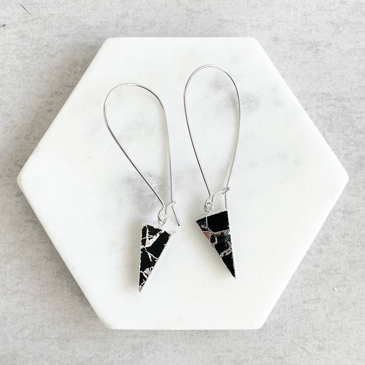 Black Mojave Triangle Drop Earrings in Silver
