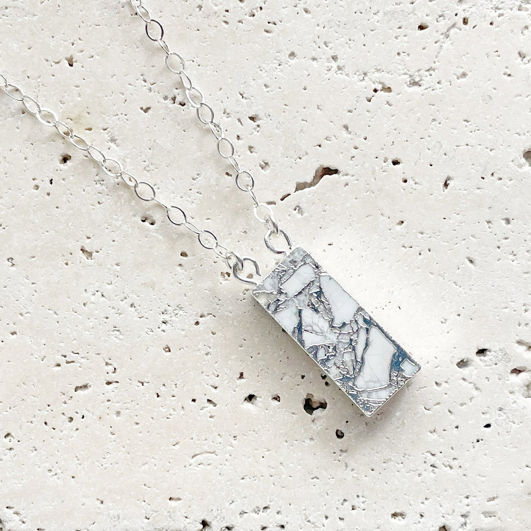 Rectangle White Mojave Bar Necklace in Gold