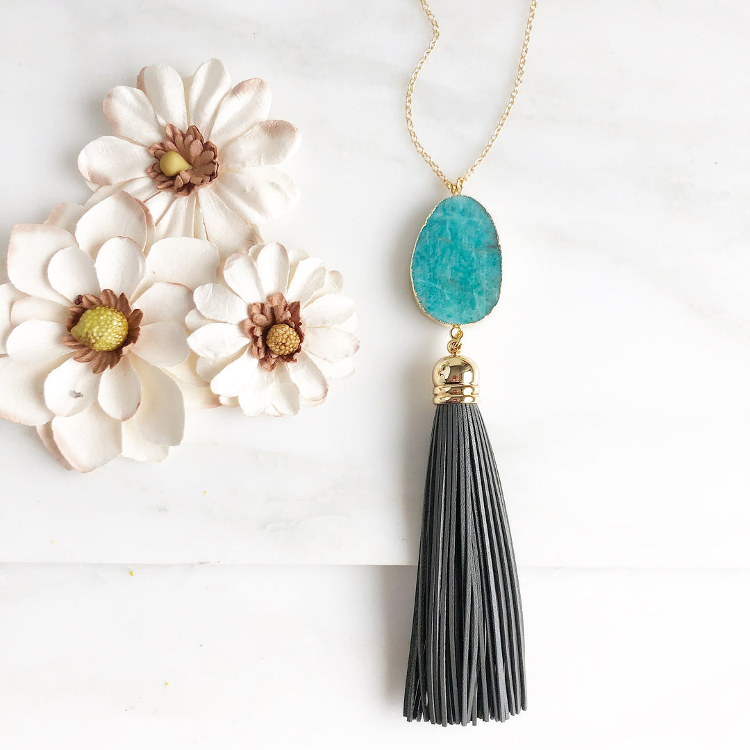 Tassel Necklace. Leather Tassel Necklace. Long Tassel Necklace. Boho Tassel Jewelry. Gold Necklace.