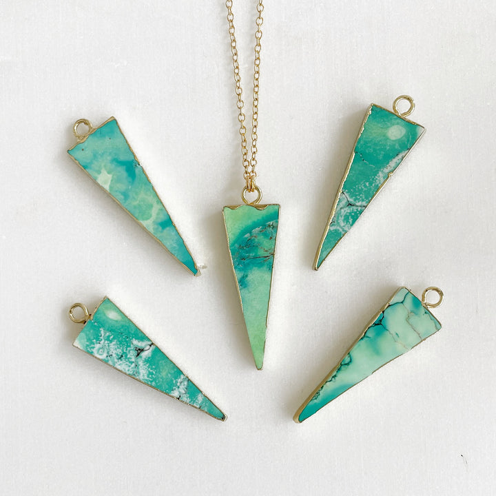 Turquoise Triangle Pendant Necklace. Turquoise Layering Long Arrow and Gold Stone Geometric Necklace