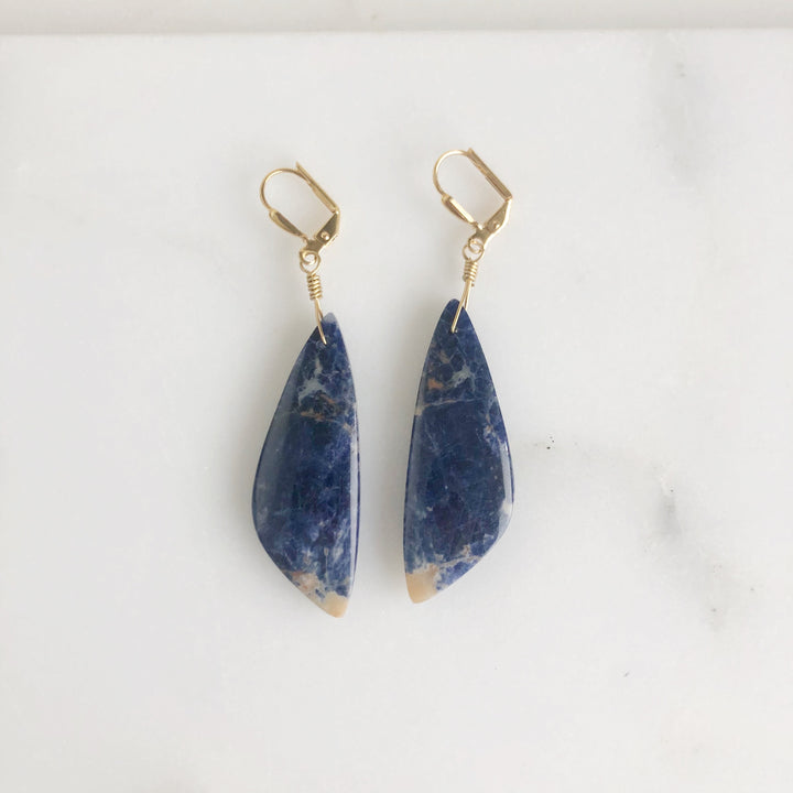 Unique Wing Shape Gemstone Earrings in Sodalite, Unakite, Chrysocolla, Howlite, and Crazy Lace Agate