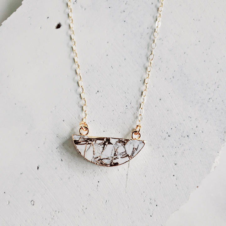 White Mojave Crescent Slice Necklace in Gold and Silver