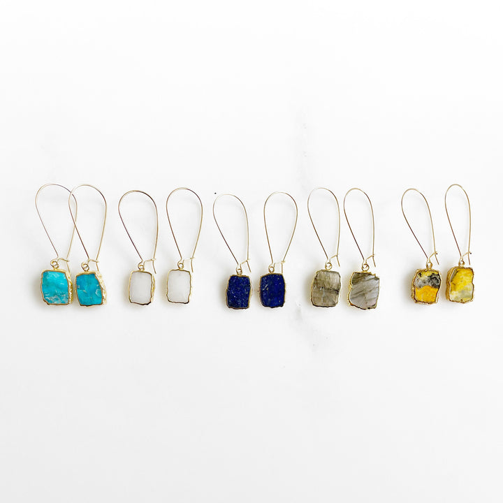 Gemstone Slice Drop Earrings in Gold. Simple Gold Gemstone Drop Earrings