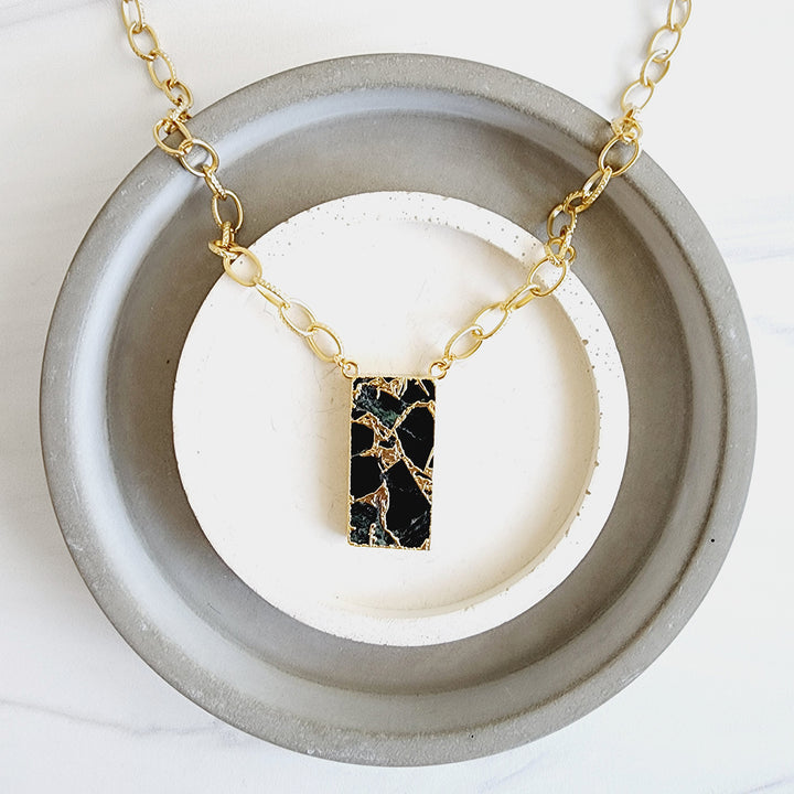 Chunky Black Mojave Rectangle Necklace in Gold