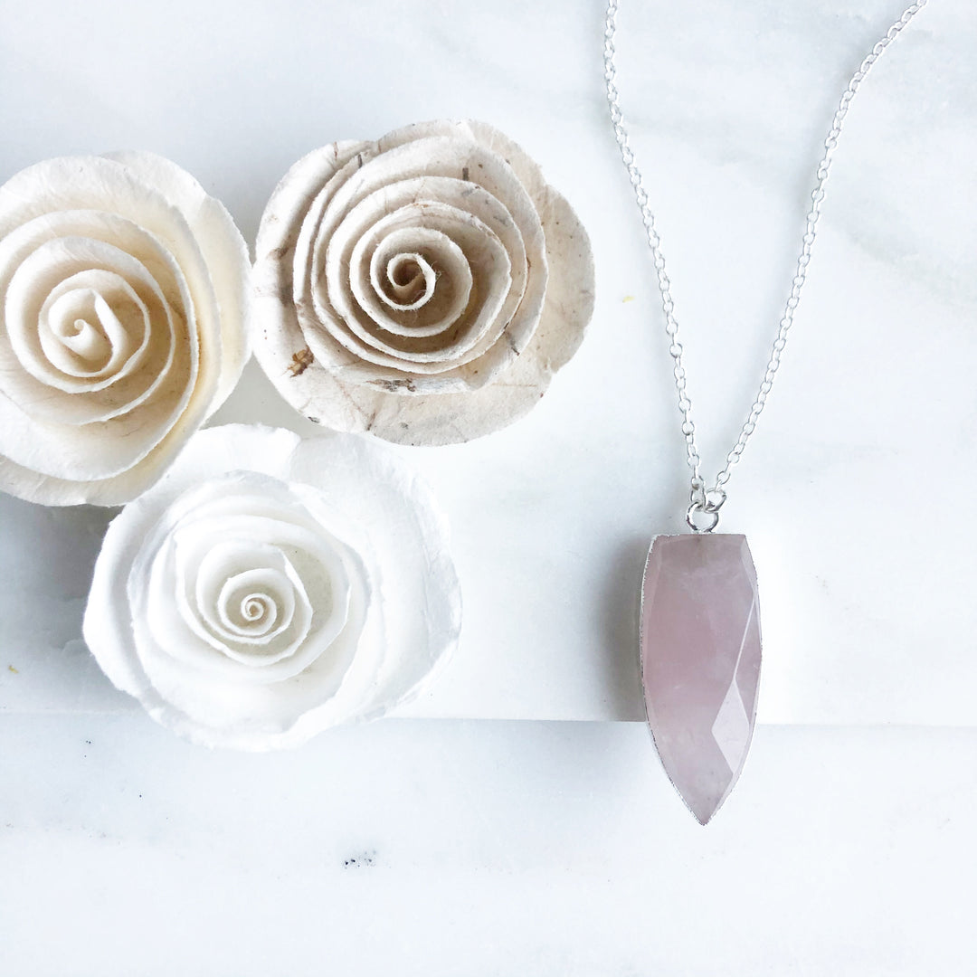 Rose Quartz Shield Necklace in Sterling Silver