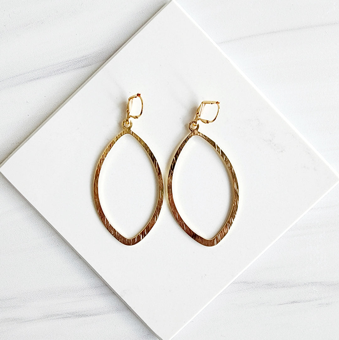 Large Marquise Statement Earrings in Brushed Brass Gold
